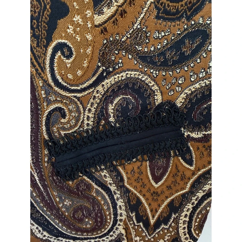 Passports Pier 1 Imports Vintage Paisley Tapestry Vest Brown Gold Beaded Mens L